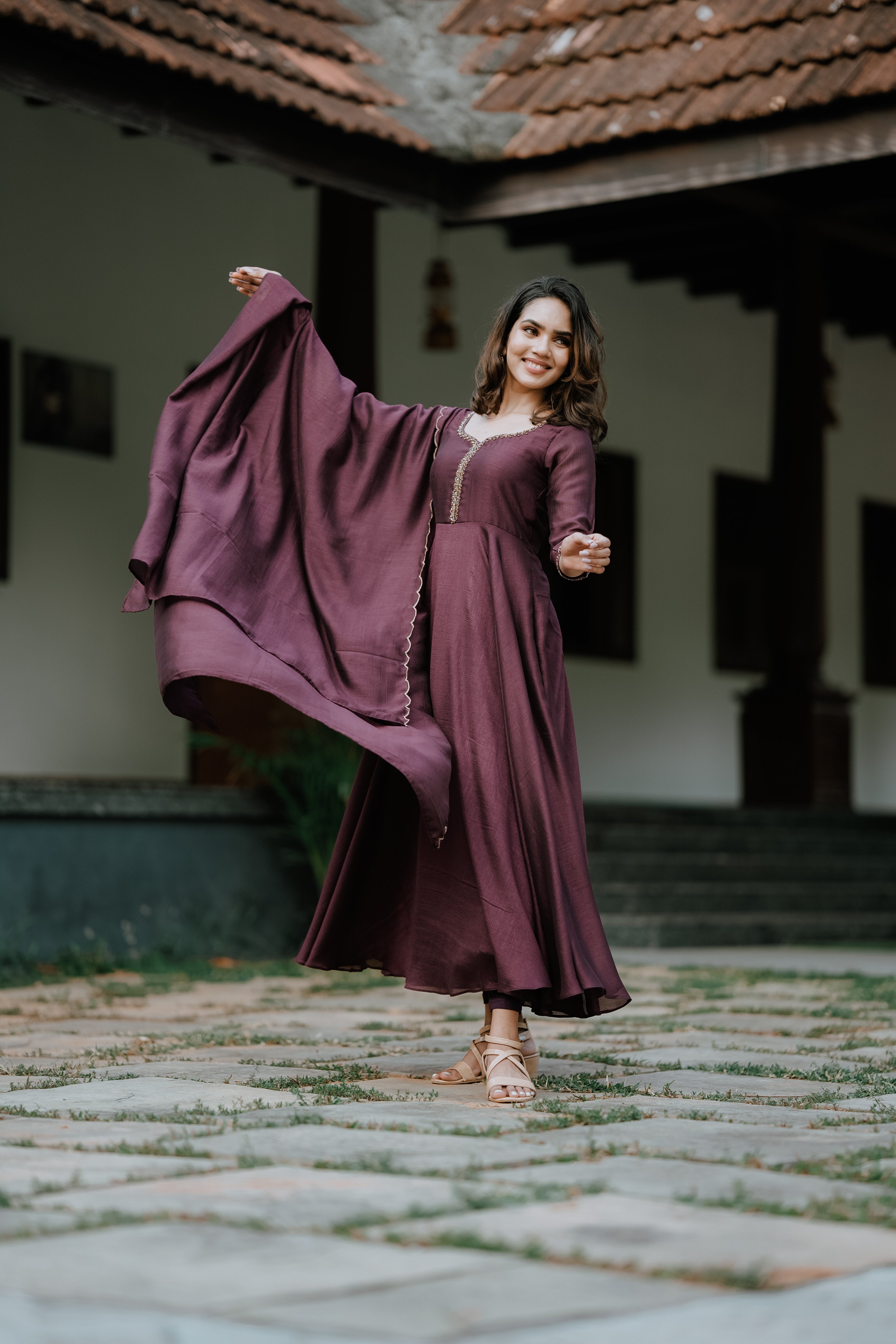 Handworked Double Umbrella Cut Kurta with Dupatta