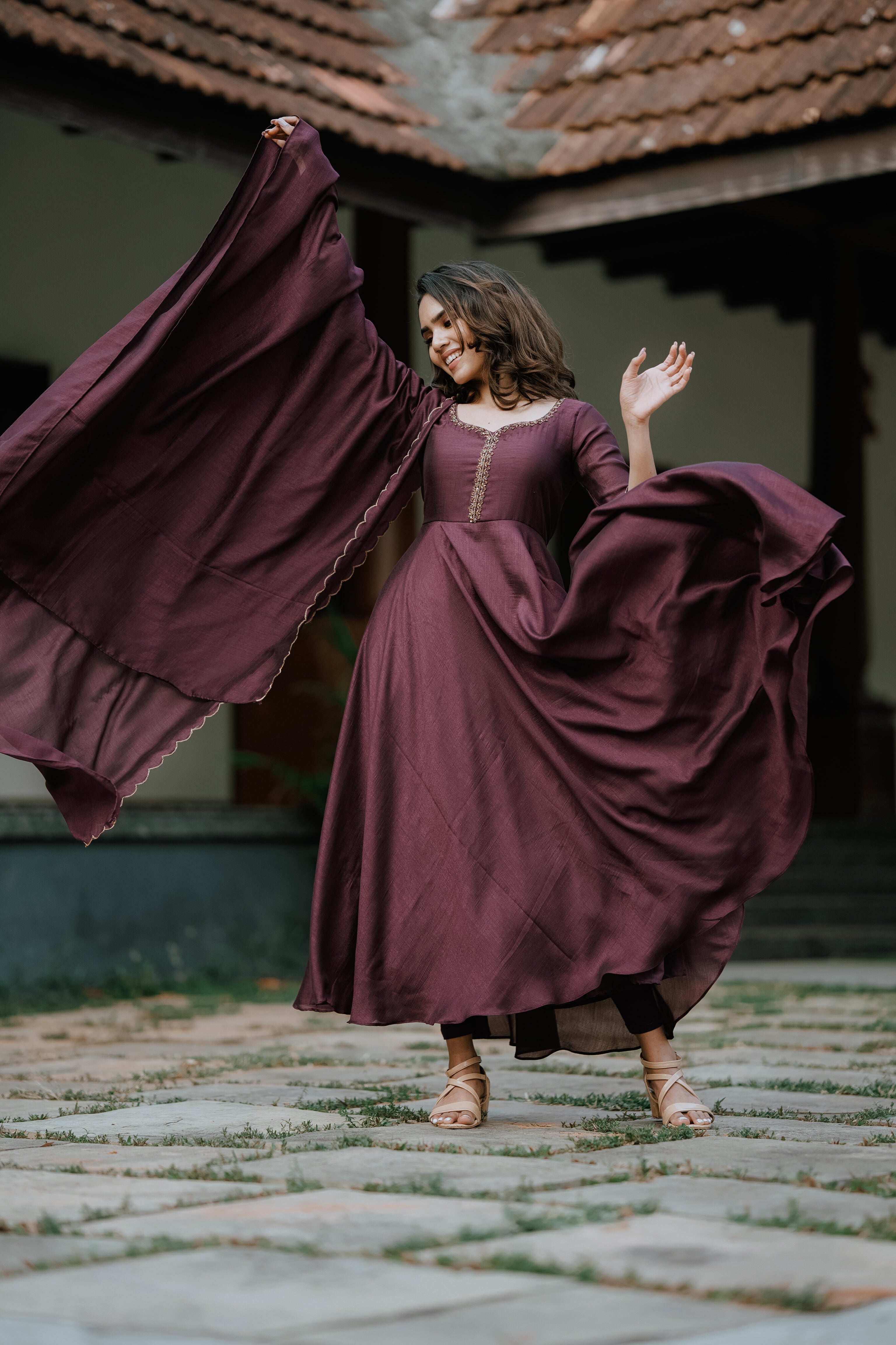 Handworked Double Umbrella Cut Kurta with Dupatta