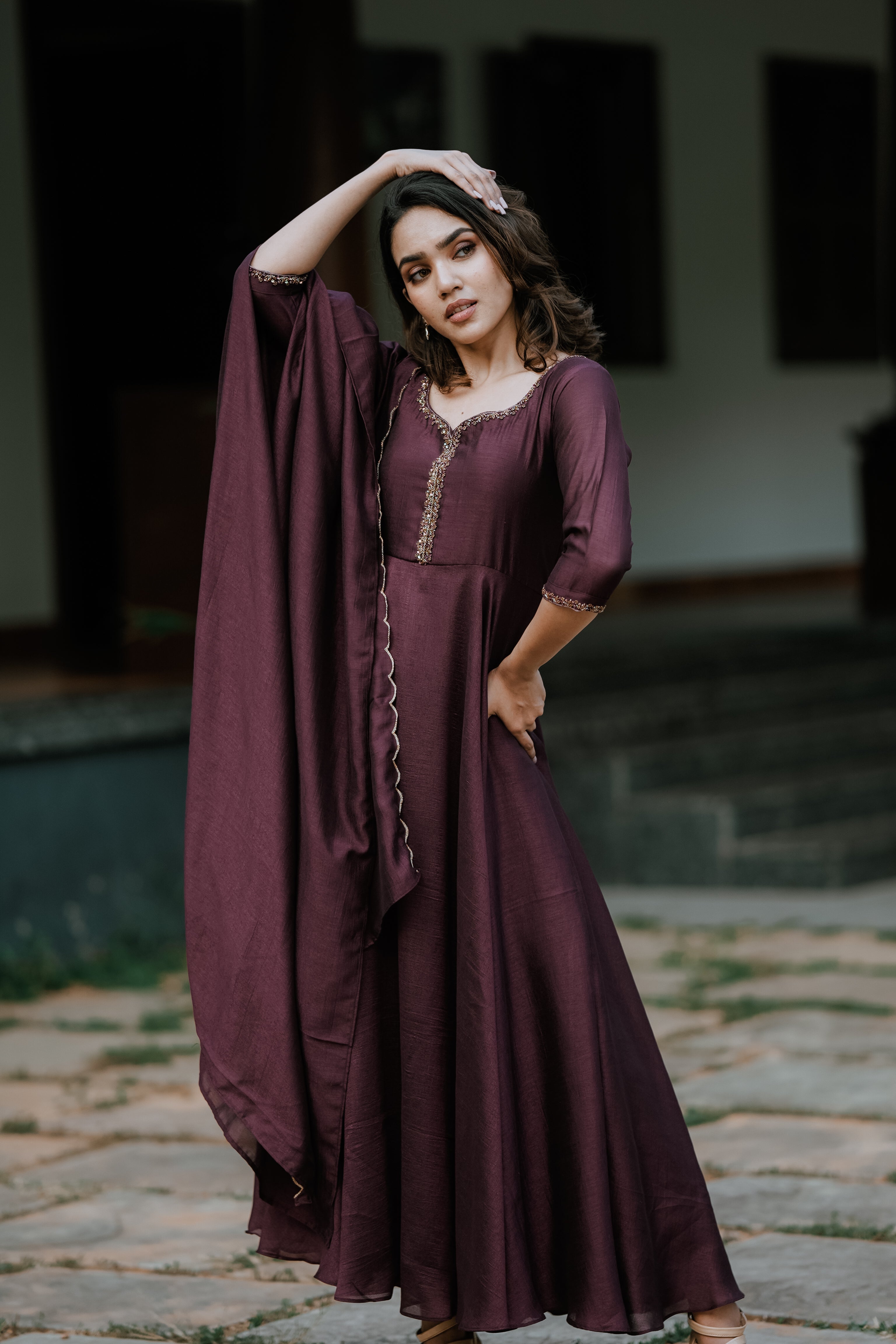 Handworked Double Umbrella Cut Kurta with Dupatta