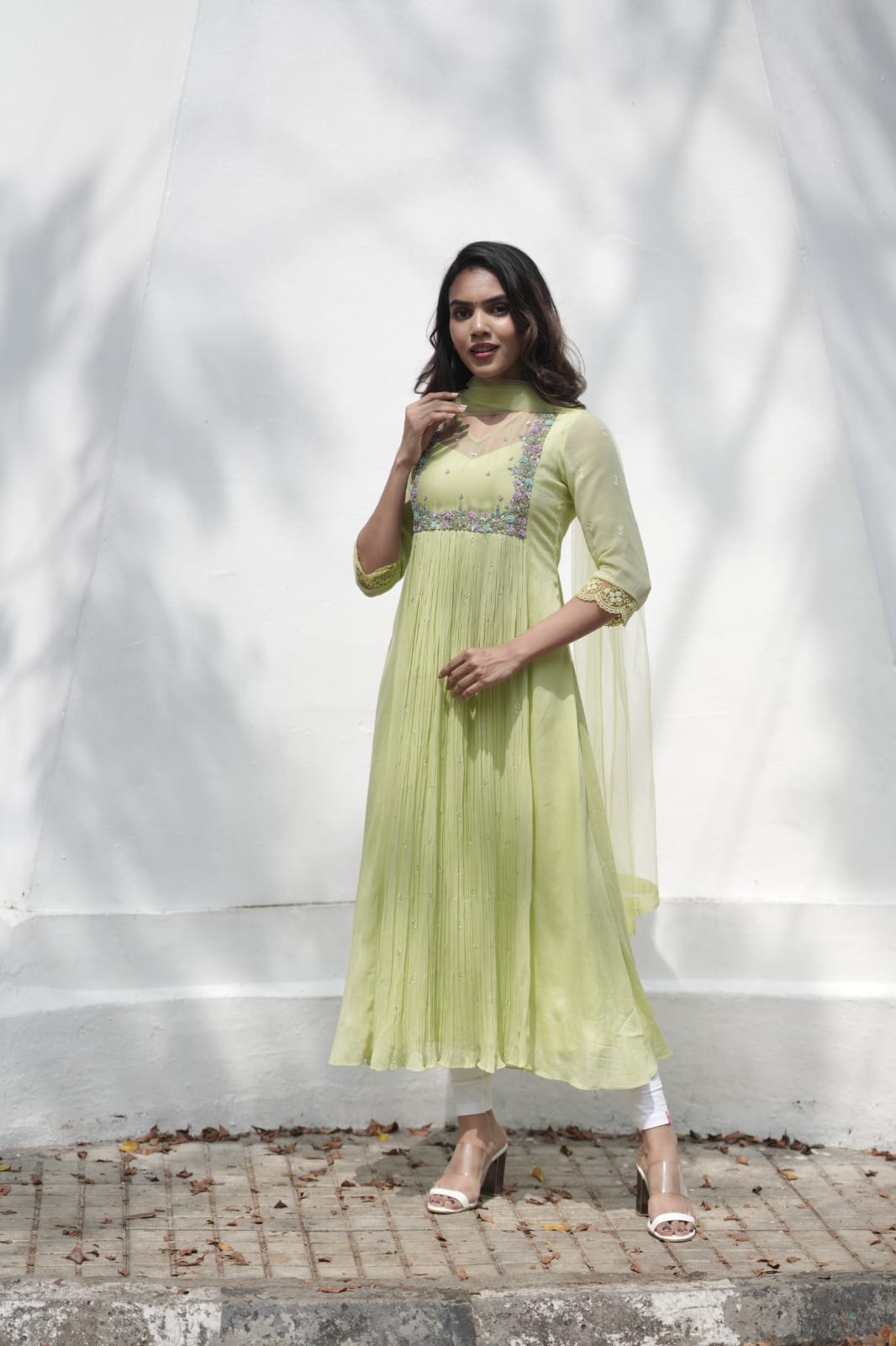 Handworked Pleated Kurta with Dupatta