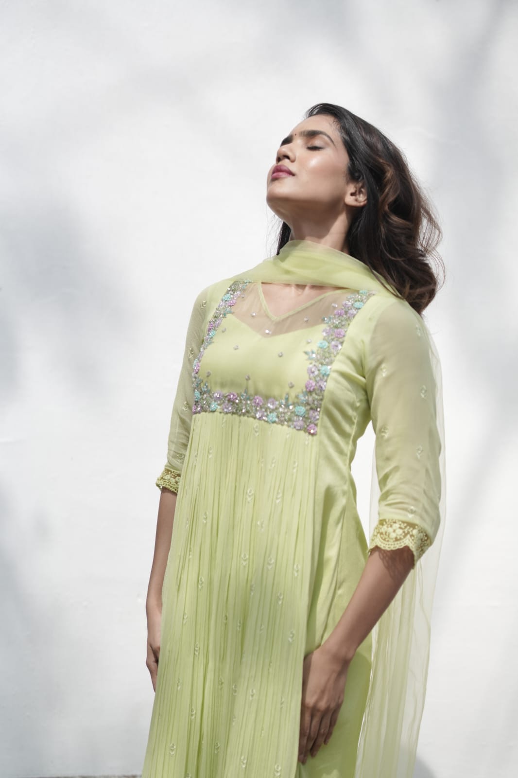 Handworked Pleated Kurta with Dupatta