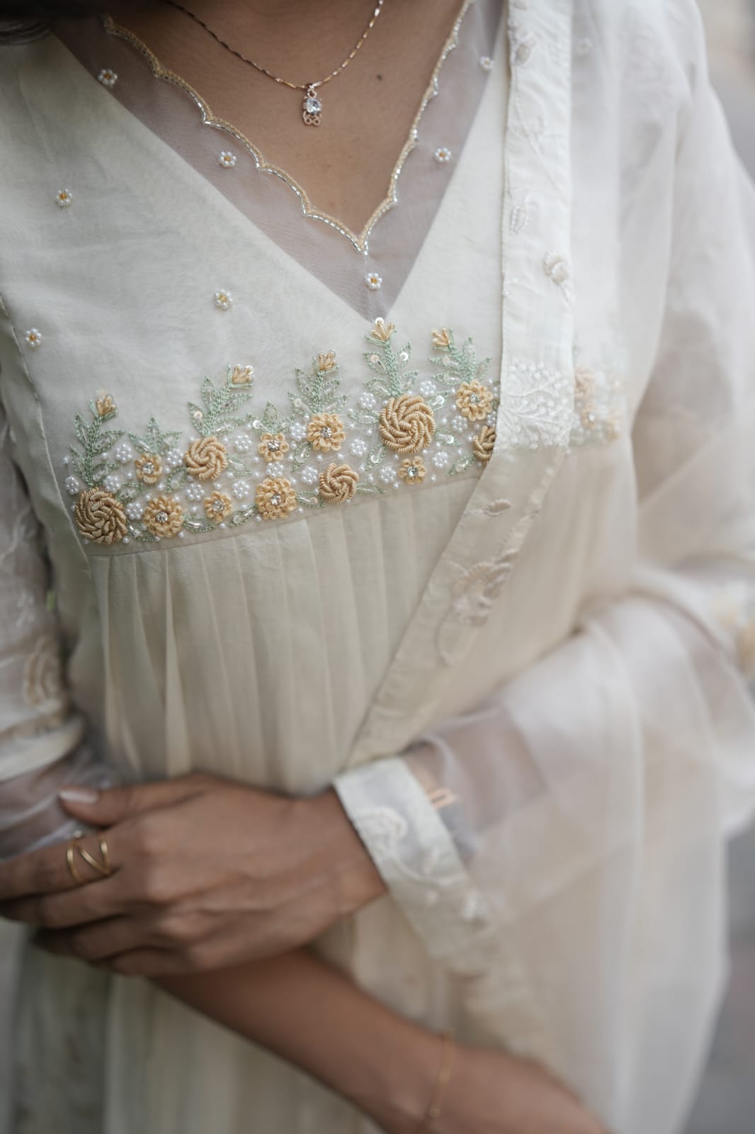 Handworked Pleated Kurta with Dupatta