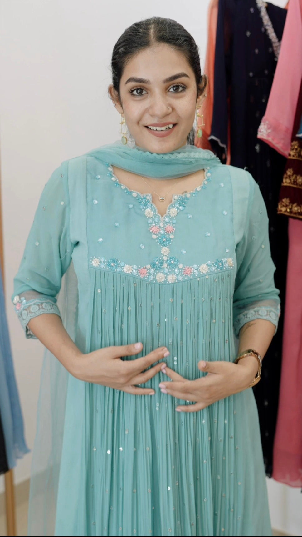 Handworked Pleated Kurta with Dupatta