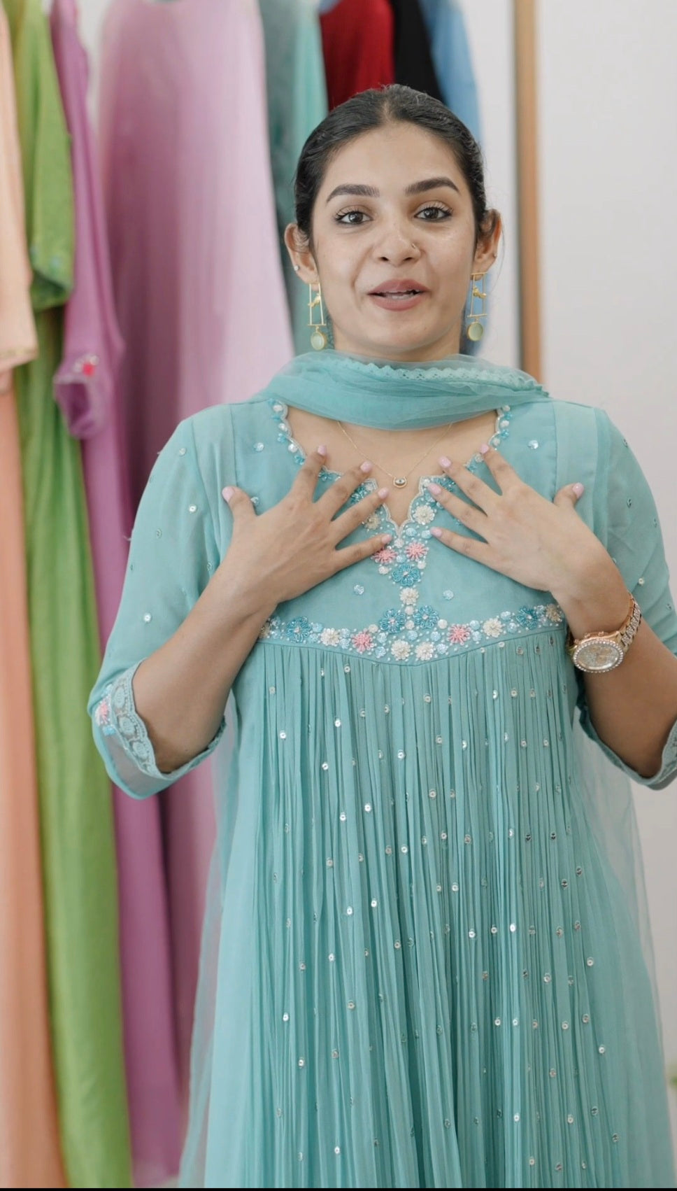 Handworked Pleated Kurta with Dupatta