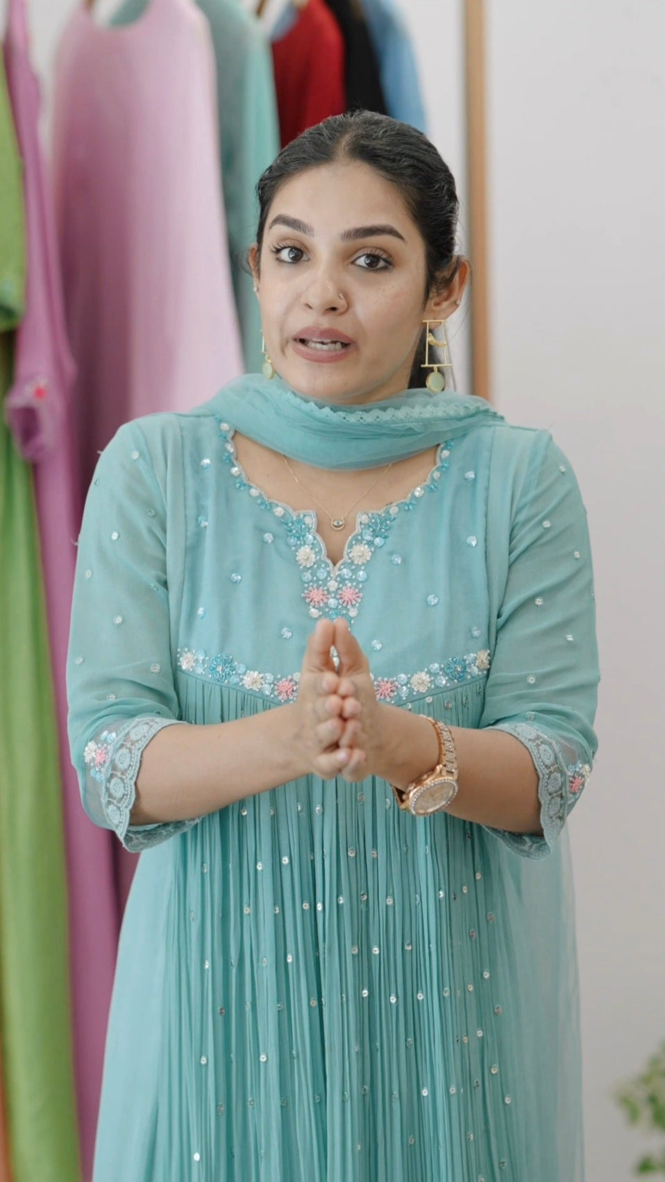 Handworked Pleated Kurta with Dupatta